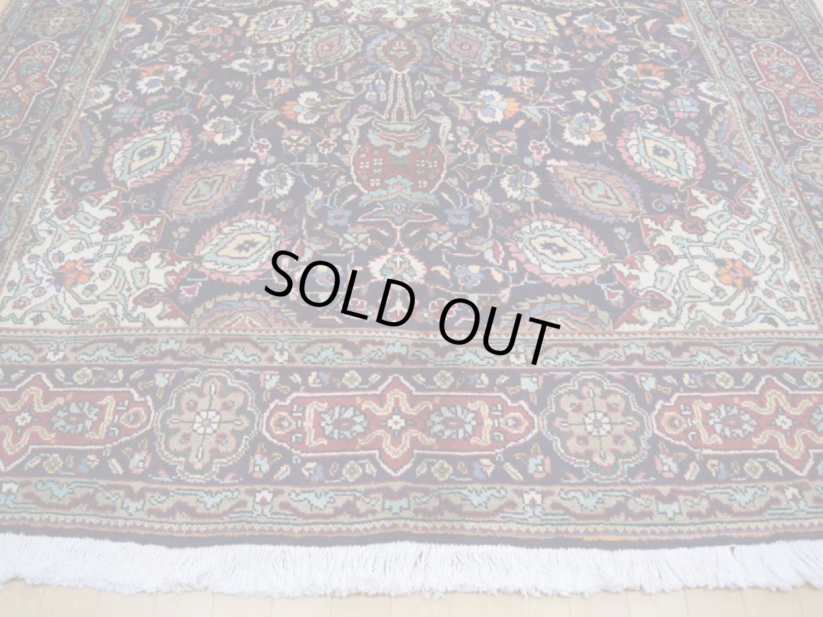 画像6: 良品 ペルシャ 絨毯 タブリーズ 縦3m 6.2? 6帖 リビング ダイニング 3人掛けソファ コーナーソファ 大判 サイズ 300 x 205 cm No.a172 手織り トライバル ラグ 天然 ウール 敷物 マット カーペット 紺 青 メダリオン 草木 花 柄 ヴィンテージ ビンテージ (6)