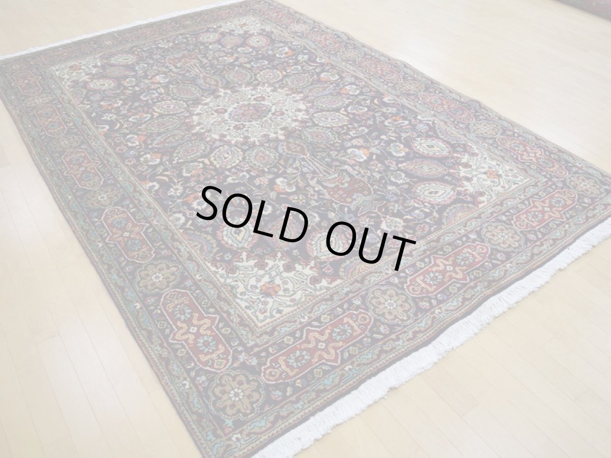 画像7: 良品 ペルシャ 絨毯 タブリーズ 縦3m 6.2? 6帖 リビング ダイニング 3人掛けソファ コーナーソファ 大判 サイズ 300 x 205 cm No.a172 手織り トライバル ラグ 天然 ウール 敷物 マット カーペット 紺 青 メダリオン 草木 花 柄 ヴィンテージ ビンテージ (7)