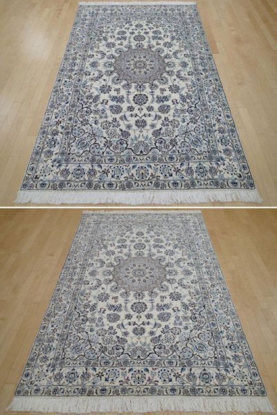 画像1: 新品 ペルシャ 絨毯 ナイン 9la ノーラー 縦2m 3.3㎡ 3帖 リビング ダイニング 2人掛け ソファ サイズ 235 x 158 cm 188 ウール 手織り ラグ ハンドメイド カーペット 敷物 クラシック スタイル 生成り 青 n-188-235158s087-0201