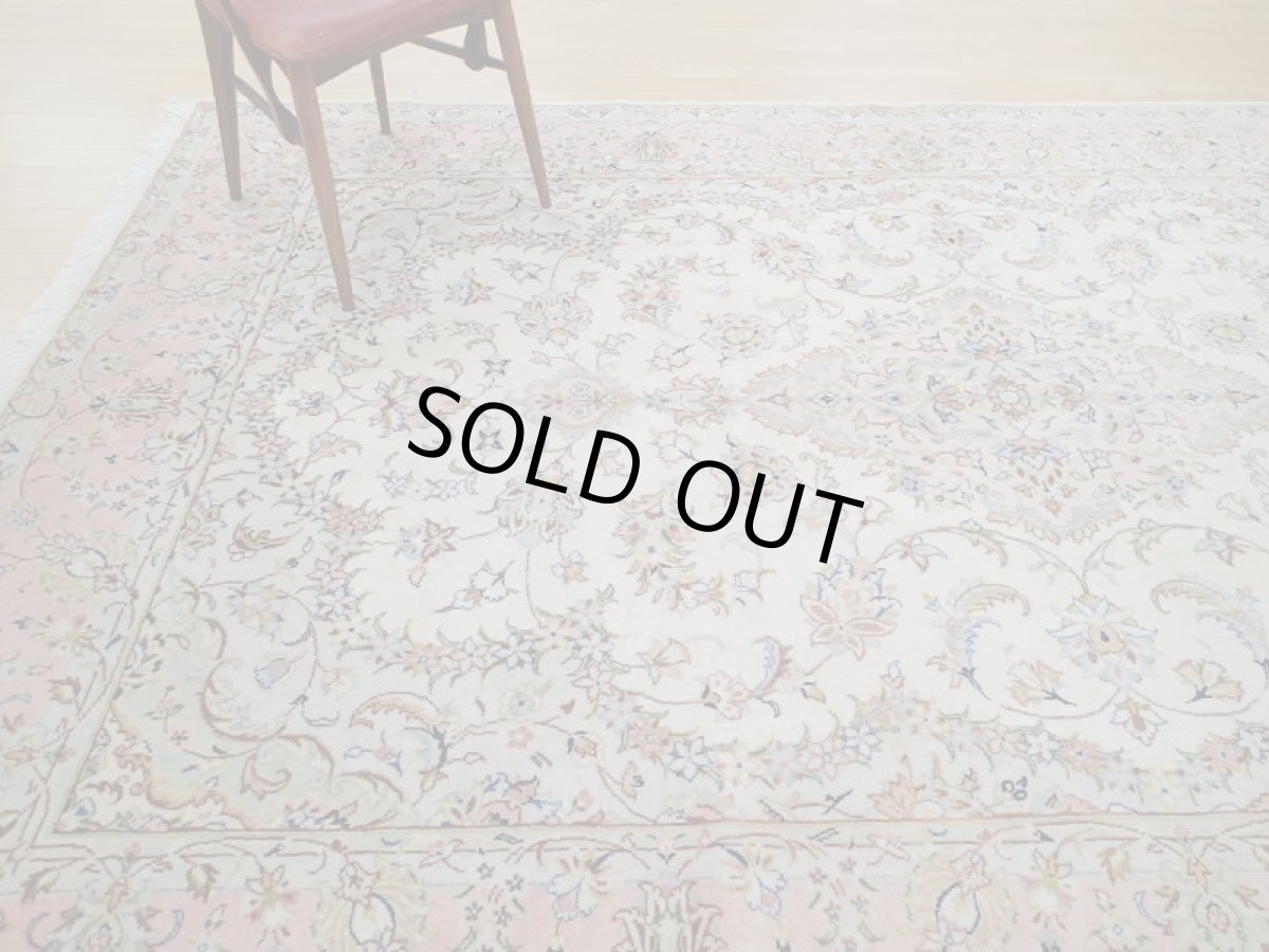 画像2: 美品 ペルシャ 絨毯 カシャーン 工房名入り 縦3.1m 6.3? 6帖 リビング ダイニング 3人掛けソファ コーナーソファ 大判 サイズ 310 x 203 cm No.211 肉厚 ウール 天然 手織り トライバル ラグ 敷物 マット カーペット 生成り ピング メダリオン ヴィンテージ ビンテージ (2)