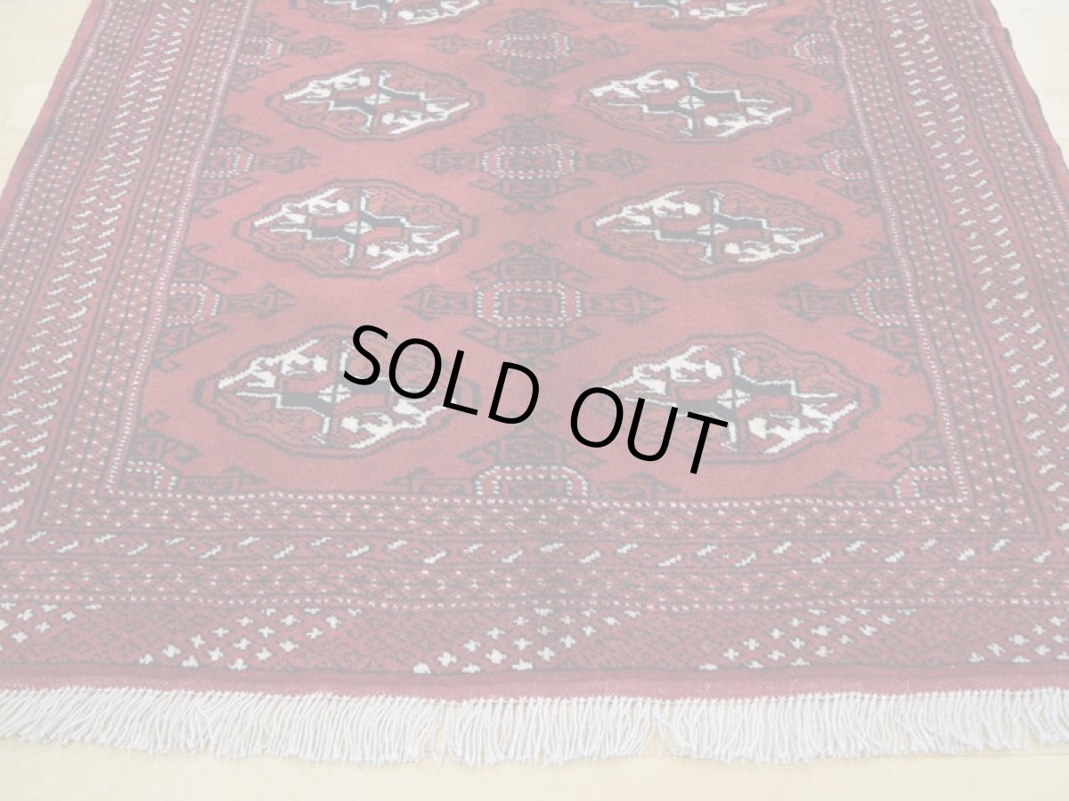 画像5: 新品 ペルシャ 絨毯 トルクメン 縦1.5m アクセント サイズ 150 x 100 cm A140 天然 肉厚 ウール 手織り ハンドメイド トライバル ラグ マット カーペット 赤 エンジ  ギュル 幾何学模様 民族柄 (5)