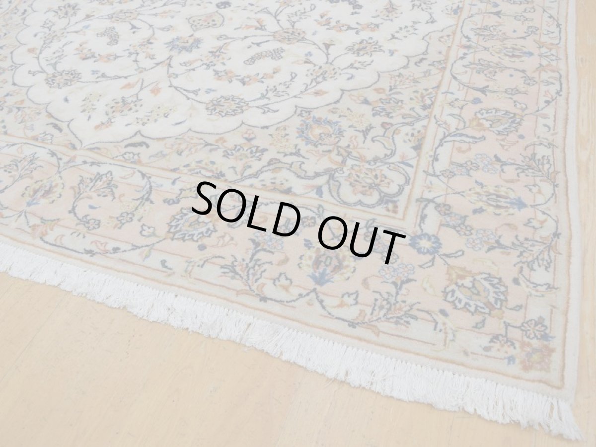 画像11: 美品 ペルシャ 絨毯 カシャーン 縦3m 5.8㎡ 6帖 リビング ダイニング 3人掛けソファ コーナーソファ 大判 サイズ 291 x 195 cm No.268 肉厚 ウール 天然 手織り トライバル ラグ 敷物 マット カーペット 生成り クリーム ピンク メダリオン ヴィンテージ ビンテージ (11)