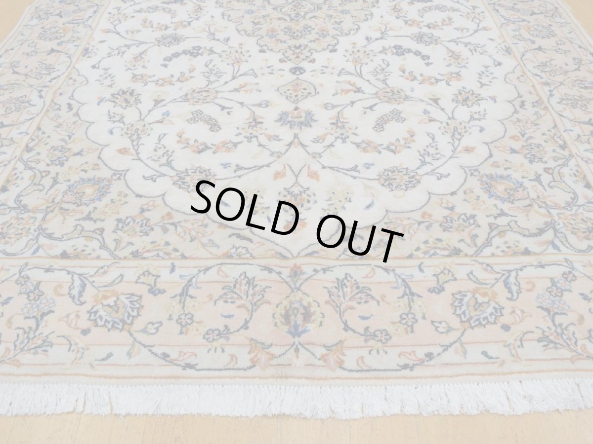 画像6: 美品 ペルシャ 絨毯 カシャーン 縦3m 5.8㎡ 6帖 リビング ダイニング 3人掛けソファ コーナーソファ 大判 サイズ 291 x 195 cm No.268 肉厚 ウール 天然 手織り トライバル ラグ 敷物 マット カーペット 生成り クリーム ピンク メダリオン ヴィンテージ ビンテージ (6)