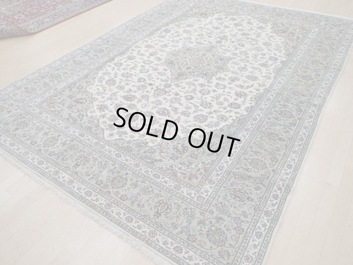 画像5: 美品 ペルシャ 絨毯 カシャーン 縦3.6m 9㎡ 6〜8帖 リビング ダイニング 3人掛けソファ コーナーソファ 大判 サイズ 355 x 253 cm No.194 肉厚 ウール 天然 手織り トライバル ラグ 敷物 マット カーペット 生成り クリーム グレー ピンク メダリオン ヴィンテージ ビンテージ (5)