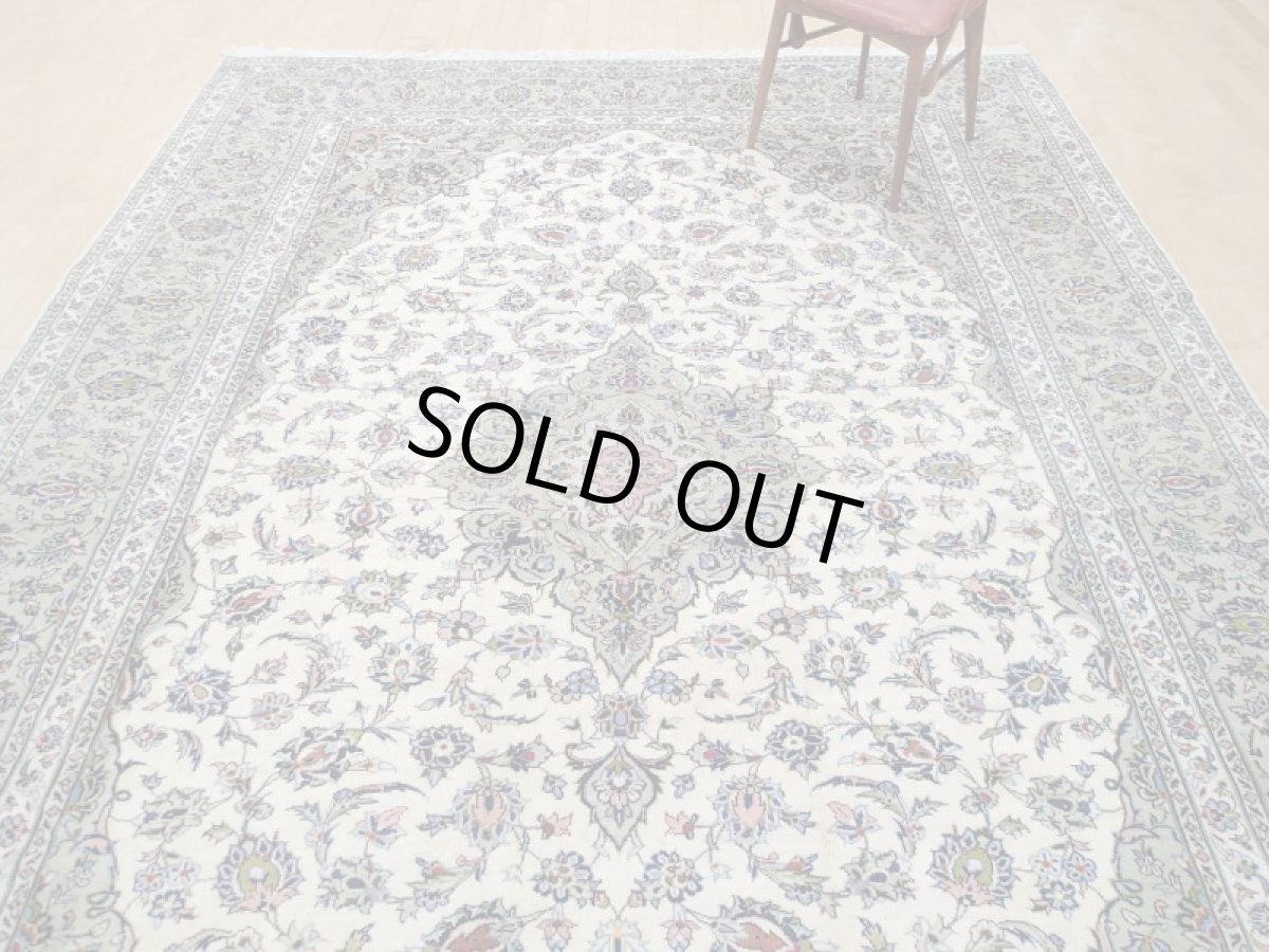 画像3: 美品 ペルシャ 絨毯 カシャーン 縦3.6m 9㎡ 6〜8帖 リビング ダイニング 3人掛けソファ コーナーソファ 大判 サイズ 355 x 253 cm No.194 肉厚 ウール 天然 手織り トライバル ラグ 敷物 マット カーペット 生成り クリーム グレー ピンク メダリオン ヴィンテージ ビンテージ (3)