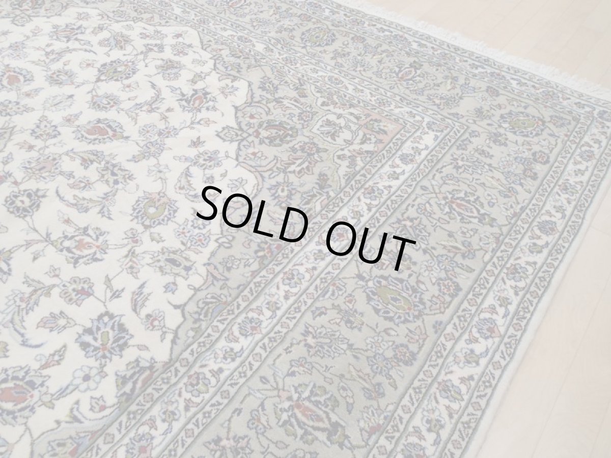 画像7: 美品 ペルシャ 絨毯 カシャーン 縦3.6m 9㎡ 6〜8帖 リビング ダイニング 3人掛けソファ コーナーソファ 大判 サイズ 355 x 253 cm No.194 肉厚 ウール 天然 手織り トライバル ラグ 敷物 マット カーペット 生成り クリーム グレー ピンク メダリオン ヴィンテージ ビンテージ (7)