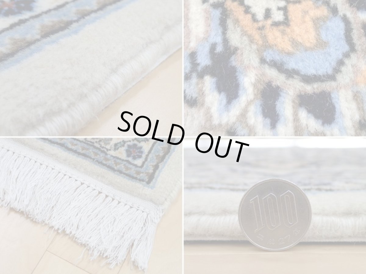 画像20: 美品 ペルシャ 絨毯 カシャーン 縦3m 6㎡ 6帖 リビング ダイニング 3人掛けソファ コーナーソファ 大判 サイズ 296 x 202 cm No.113 肉厚 ウール 天然 手織り トライバル ラグ 敷物 マット カーペット 生成り グレー 水色 メダリオン ヴィンテージ ビンテージ a-113-296202s055-517 (20)