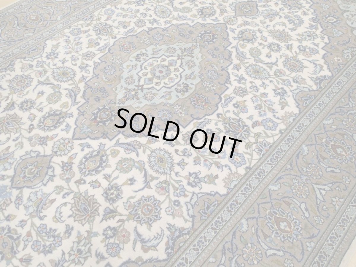 画像10: 美品 ペルシャ 絨毯 カシャーン 縦3.1m 6.4㎡ 6帖 リビング ダイニング 3人掛けソファ コーナーソファ 大判 サイズ 305 x 208 cm No.103 肉厚 ウール 天然 手織り トライバル ラグ 敷物 マット カーペット 生成り クリーム グレー メダリオン ヴィンテージ ビンテージ (10)