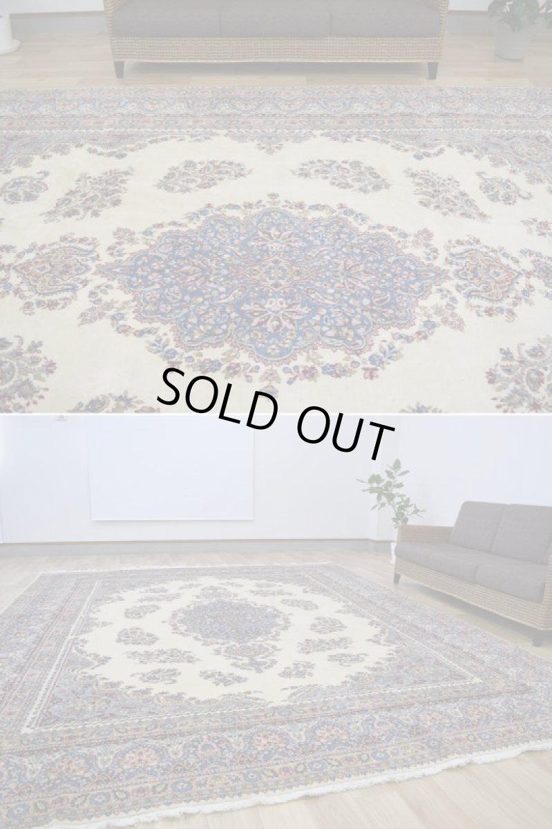画像3: 美品 ペルシャ 絨毯 ケルマン 産 縦3.7m 10.2㎡ 8〜10帖 リビング ダイニング 客室 3人掛け コーナーソファ 大判 サイズ 368 x 278 cm No.338 天然 ウール 手織り ハンドメイド ラグ マット カーペット 大きなお部屋に (3)
