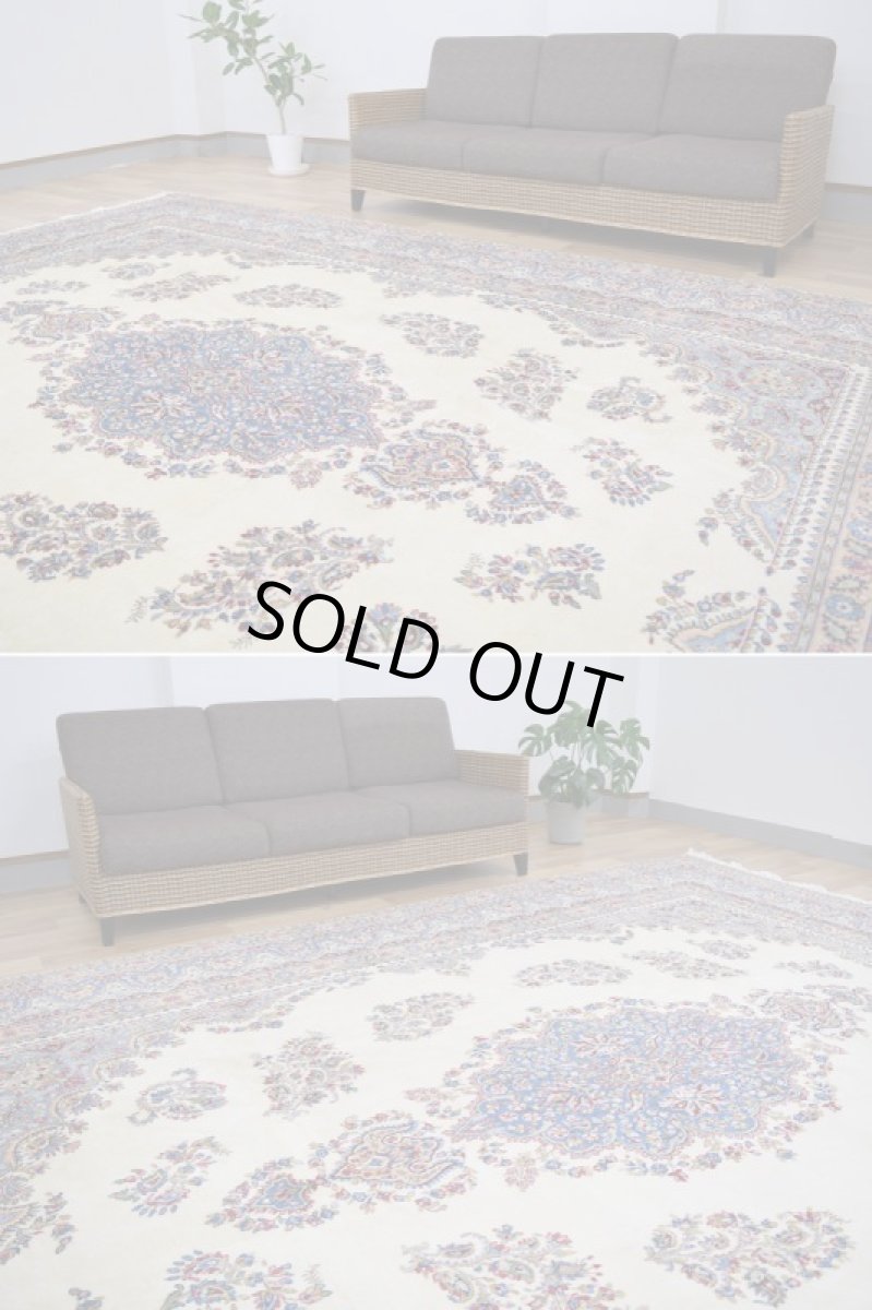 画像4: 美品 ペルシャ 絨毯 ケルマン 産 縦3.7m 10.2㎡ 8〜10帖 リビング ダイニング 客室 3人掛け コーナーソファ 大判 サイズ 368 x 278 cm No.338 天然 ウール 手織り ハンドメイド ラグ マット カーペット 大きなお部屋に (4)