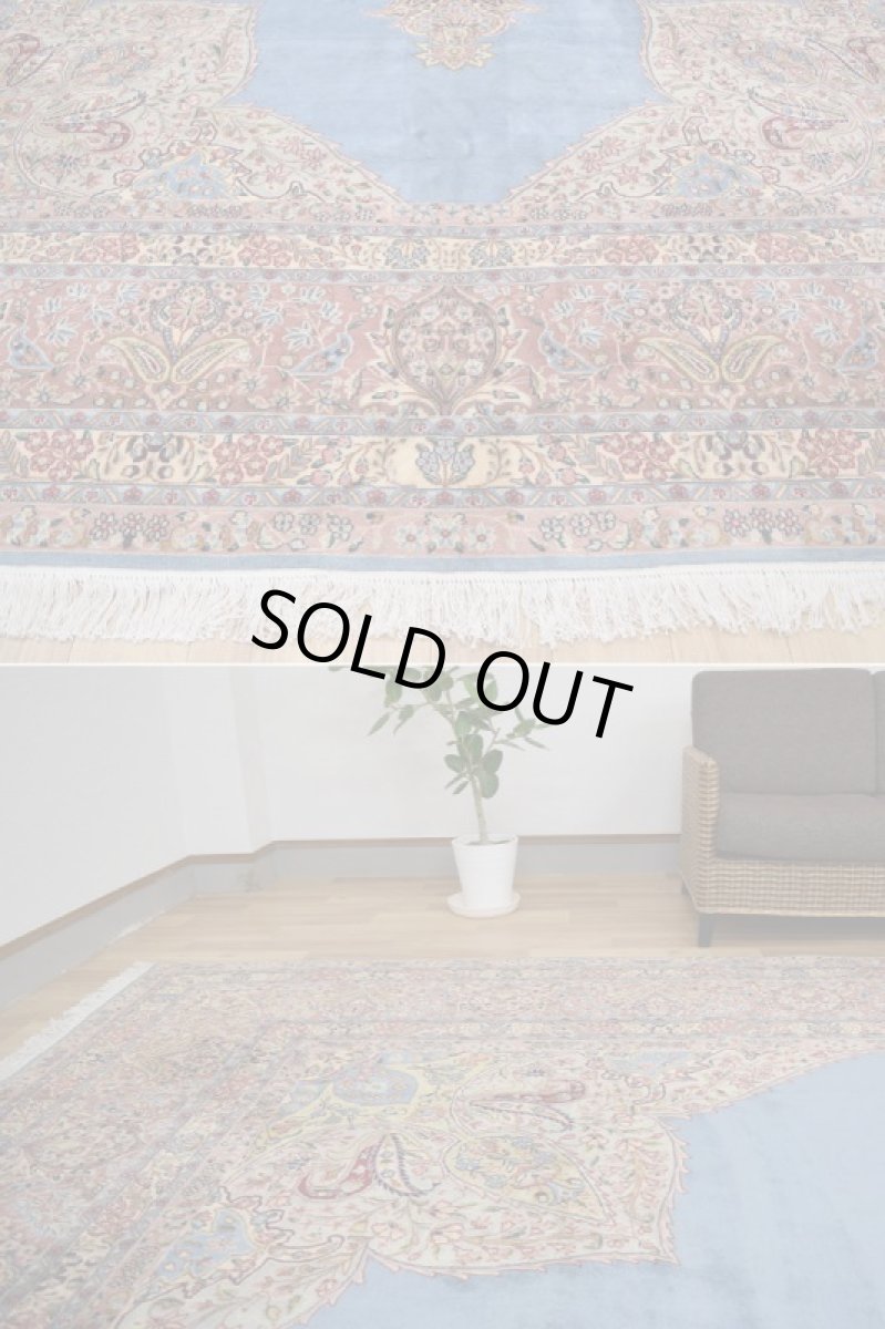 画像5: 美品 経年80年程度 ペルシャ 絨毯 ケルマン 産 工房名入(アジダリ) 縦5m 17㎡ 12帖以上 リビング ダイニング 客室 大判 サイズ 498 x 343 cm No.337 天然 草木染 ウール 手織り ハンドメイド ラグ マット カーペット エメラルドグリーン アンティーク 大きなお部屋に b-337-498343s0005 (5)