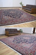 画像4: 美品 経年50年以上程度 ペルシャ 絨毯 ケルマン 産 工房名入(ラシード=ファッロヒー) 縦3.8m 10㎡ 10帖 リビング ダイニング 客室 大判 サイズ 377 x 257 cm No.343 天然 草木染 ウール 手織り ハンドメイド ラグ マット カーペット ダークネイビー 大きなお部屋に 中古品に抵抗のある方にもおすすめです。 a-343-377257s0051-0591 (4)