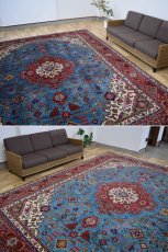 画像6: 良品 ペルシャ 絨毯 タブリーズ 縦4m 横3m 12㎡ 10帖 リビング ダイニング 3人掛けソファ コーナーソファ 大判 サイズ 395 x 300 cm No.F118 天然 ウール 手織り トライバル ラグ 敷物 マット カーペット メダリオン ヴィンテージ ビンテージ スカイブルー 大きなお部屋に b-F118-395300h047-269 (6)