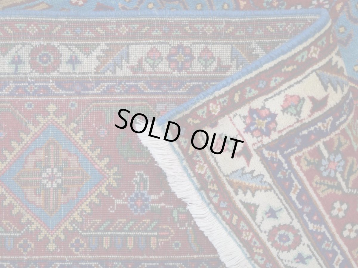 画像14: 良品 ペルシャ 絨毯 タブリーズ 縦4m 横3m 12㎡ 10帖 リビング ダイニング 3人掛けソファ コーナーソファ 大判 サイズ 395 x 300 cm No.F118 天然 ウール 手織り トライバル ラグ 敷物 マット カーペット メダリオン ヴィンテージ ビンテージ スカイブルー 大きなお部屋に b-F118-395300h047-269 (14)