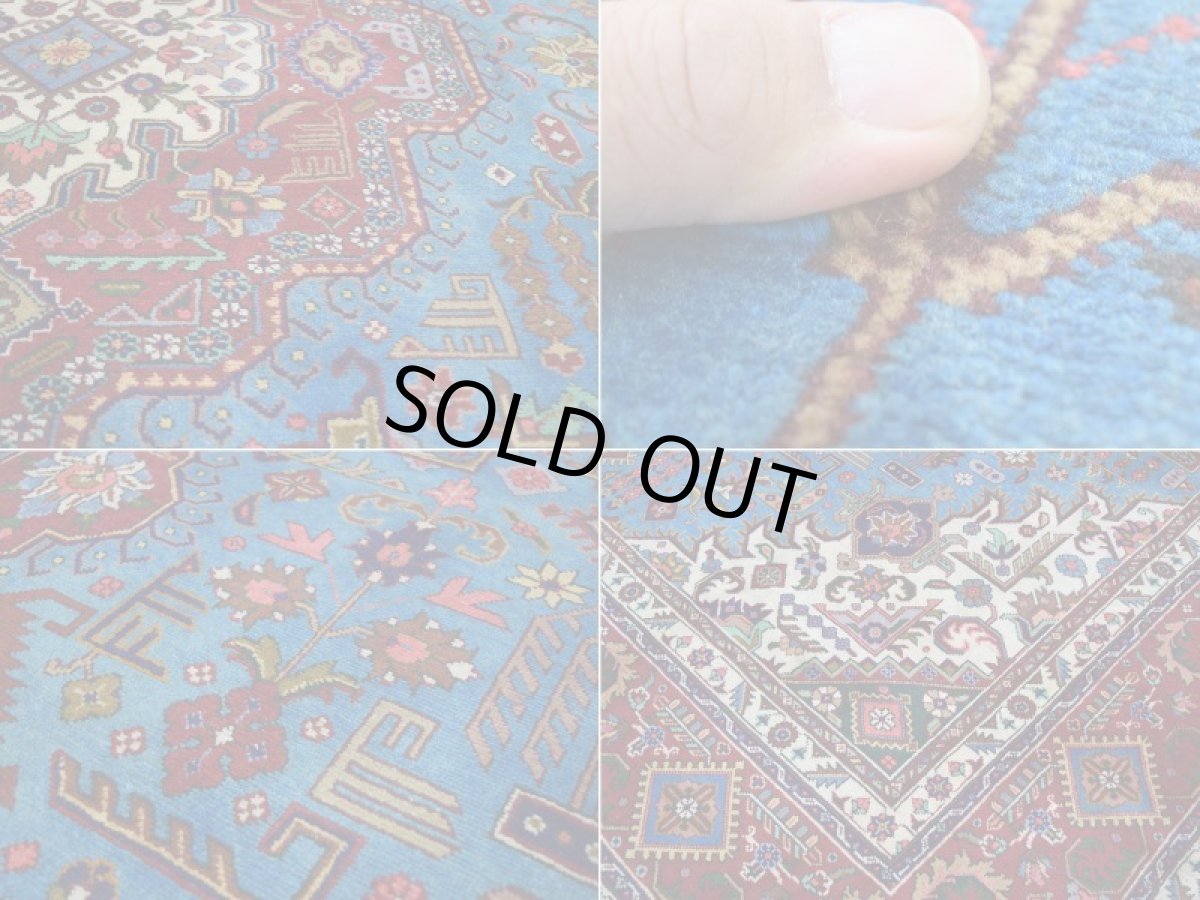 画像16: 良品 ペルシャ 絨毯 タブリーズ 縦4m 横3m 12㎡ 10帖 リビング ダイニング 3人掛けソファ コーナーソファ 大判 サイズ 395 x 300 cm No.F118 天然 ウール 手織り トライバル ラグ 敷物 マット カーペット メダリオン ヴィンテージ ビンテージ スカイブルー 大きなお部屋に b-F118-395300h047-269 (16)