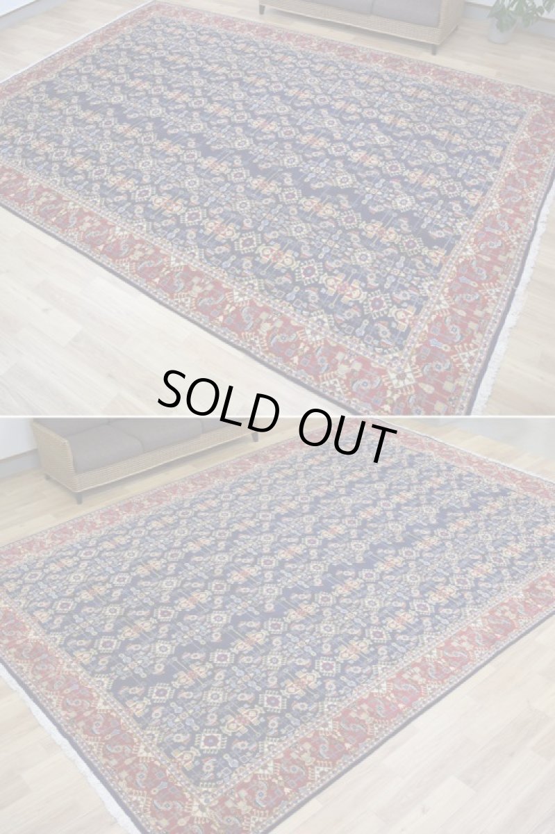 画像6: 良品 ペルシャ 絨毯 ヤズド 縦4m 横3m 12㎡ 10帖 リビング ダイニング 3人掛けソファ コーナーソファ 大判 サイズ 410 x 295 cm No.F128 天然 肉厚 ウール 手織り トライバル ラグ 敷物 マット カーペット 総柄 ヴィンテージ ビンテージ ネイビー 大きなお部屋に (6)