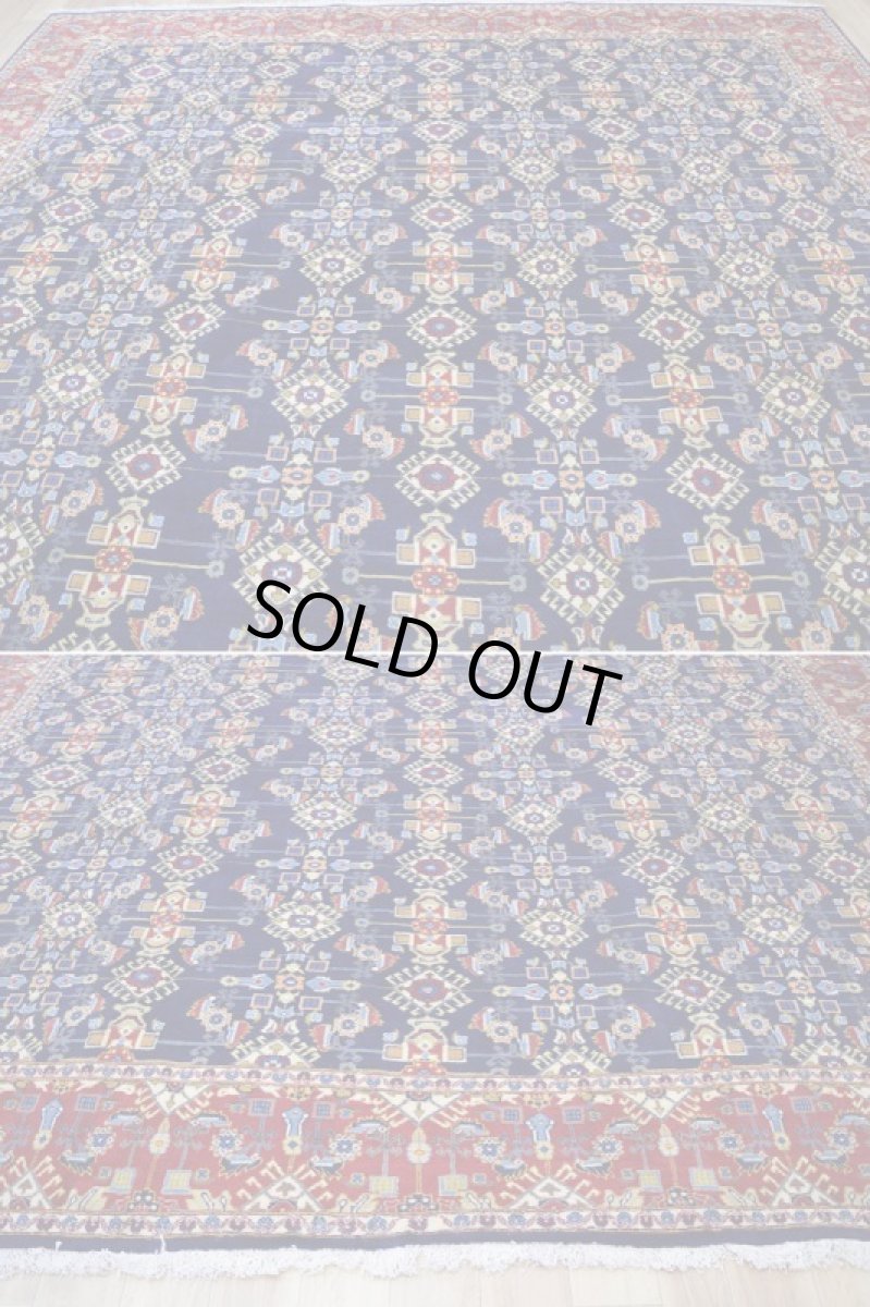 画像9: 良品 ペルシャ 絨毯 ヤズド 縦4m 横3m 12㎡ 10帖 リビング ダイニング 3人掛けソファ コーナーソファ 大判 サイズ 410 x 295 cm No.F128 天然 肉厚 ウール 手織り トライバル ラグ 敷物 マット カーペット 総柄 ヴィンテージ ビンテージ ネイビー 大きなお部屋に (9)