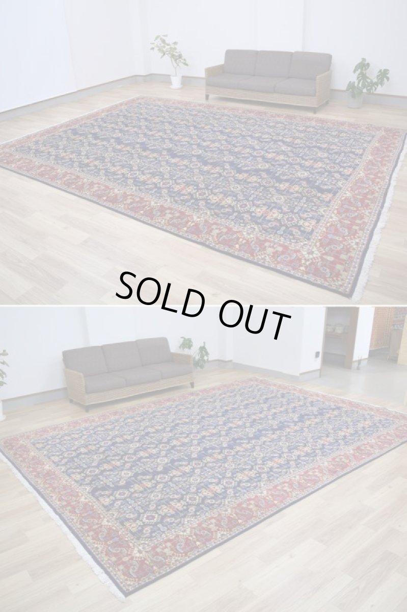 画像5: 良品 ペルシャ 絨毯 ヤズド 縦4m 横3m 12㎡ 10帖 リビング ダイニング 3人掛けソファ コーナーソファ 大判 サイズ 410 x 295 cm No.F128 天然 肉厚 ウール 手織り トライバル ラグ 敷物 マット カーペット 総柄 ヴィンテージ ビンテージ ネイビー 大きなお部屋に (5)