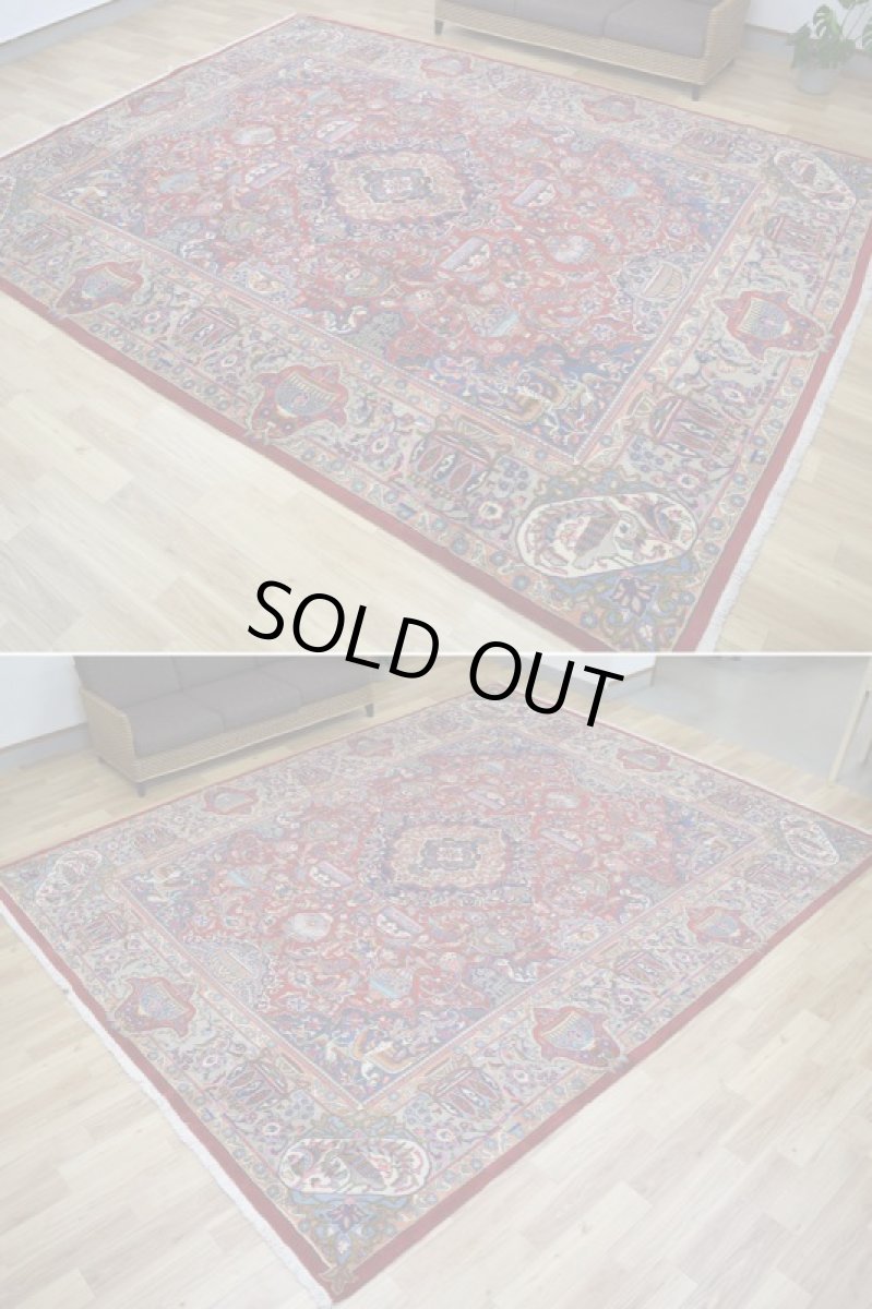 画像3: 良品 ペルシャ 絨毯 経年40年以上 ニーシャプール 縦4m 横3m 12㎡ 〜10帖程度 リビング ダイニング 3人掛けソファ コーナーソファ 大判 サイズ 386 x 300 cm No.F123 天然 肉厚 ウール 手織り トライバル ラグ 敷物 マット カーペット 総柄 ヴィンテージ ビンテージ カセクゼ 大きなお部屋に b-F123-386300h047-269 (3)