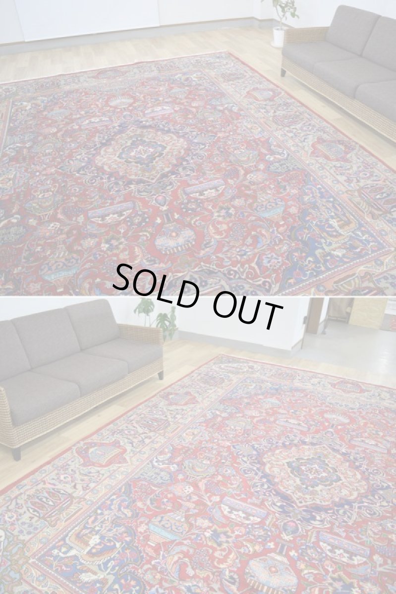 画像4: 良品 ペルシャ 絨毯 経年40年以上 ニーシャプール 縦4m 横3m 12㎡ 〜10帖程度 リビング ダイニング 3人掛けソファ コーナーソファ 大判 サイズ 386 x 300 cm No.F123 天然 肉厚 ウール 手織り トライバル ラグ 敷物 マット カーペット 総柄 ヴィンテージ ビンテージ カセクゼ 大きなお部屋に b-F123-386300h047-269 (4)