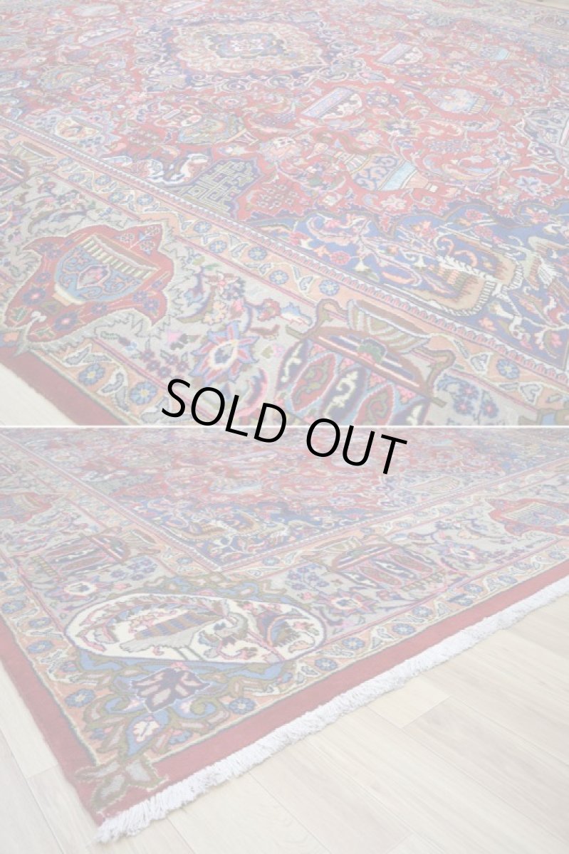 画像9: 良品 ペルシャ 絨毯 経年40年以上 ニーシャプール 縦4m 横3m 12㎡ 〜10帖程度 リビング ダイニング 3人掛けソファ コーナーソファ 大判 サイズ 386 x 300 cm No.F123 天然 肉厚 ウール 手織り トライバル ラグ 敷物 マット カーペット 総柄 ヴィンテージ ビンテージ カセクゼ 大きなお部屋に b-F123-386300h047-269 (9)