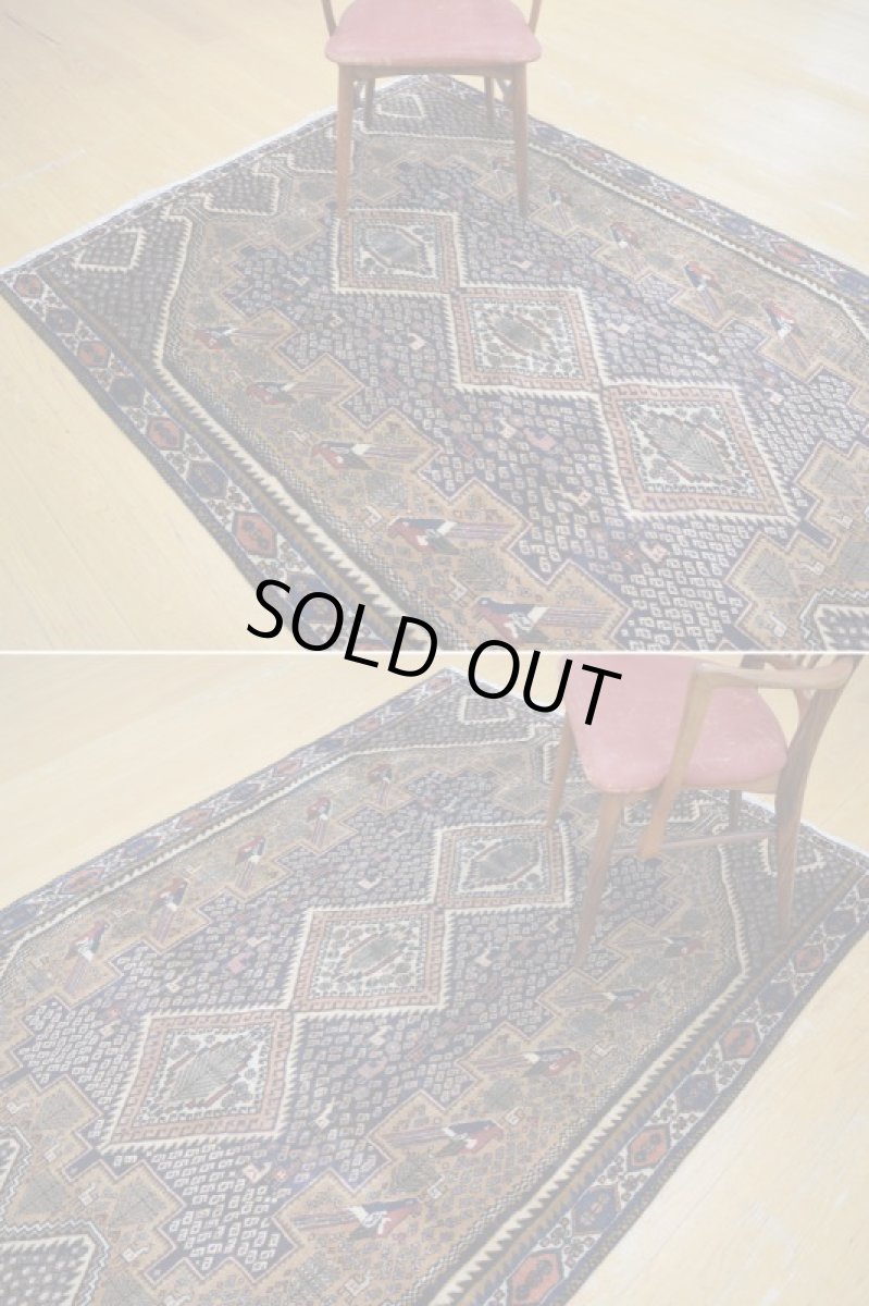 画像7: 良品 ペルシャ 絨毯 シールジャーン 縦2m 横1.5m 3.1㎡ 〜3帖 リビング ダイニング 2〜3人掛けソファ サイズ 207 x 148 cm E124 天然 ウール 手織り ハンドメイド トライバル ラグ 部族絨毯 マット カーペット 幾何学模様 民族柄 ネイビー ブラウン ギャッベ(ギャベ)をお探しの方にもお勧めです (7)