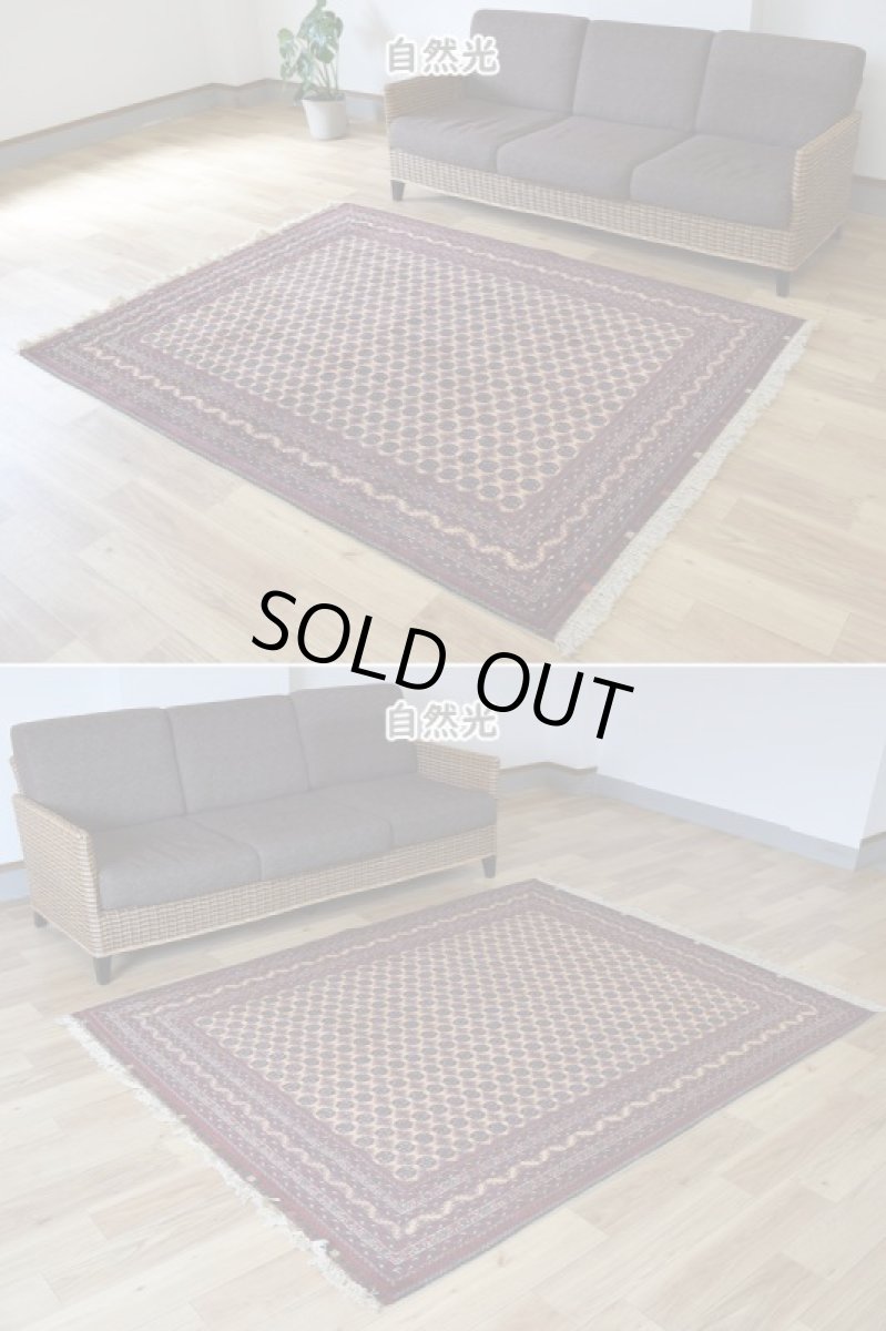 画像6: 美品 ペルシャ 絨毯 トルクメン 縦2m 3㎡ ~3帖 リビング ダイニング 3人掛けソファ サイズ 195 x 150 cm No.526 草木染 ウール 手織り ハンドメイド トライバル ラグ カーペット 赤茶 エンジ 幾何学模様 民族柄 フリンジセルビッジキリム (6)