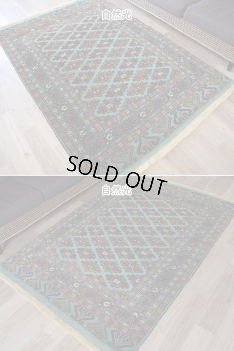 画像6: 新品 ペルシャ 絨毯 トルクメン 縦2m 3㎡ ~3帖 リビング ダイニング 3人掛けソファ サイズ 190 x 136 cm No.519 草木染 ウール 手織り ハンドメイド トライバル ラグ カーペット グリーン 幾何学模様 民族柄 フリンジキリム (6)