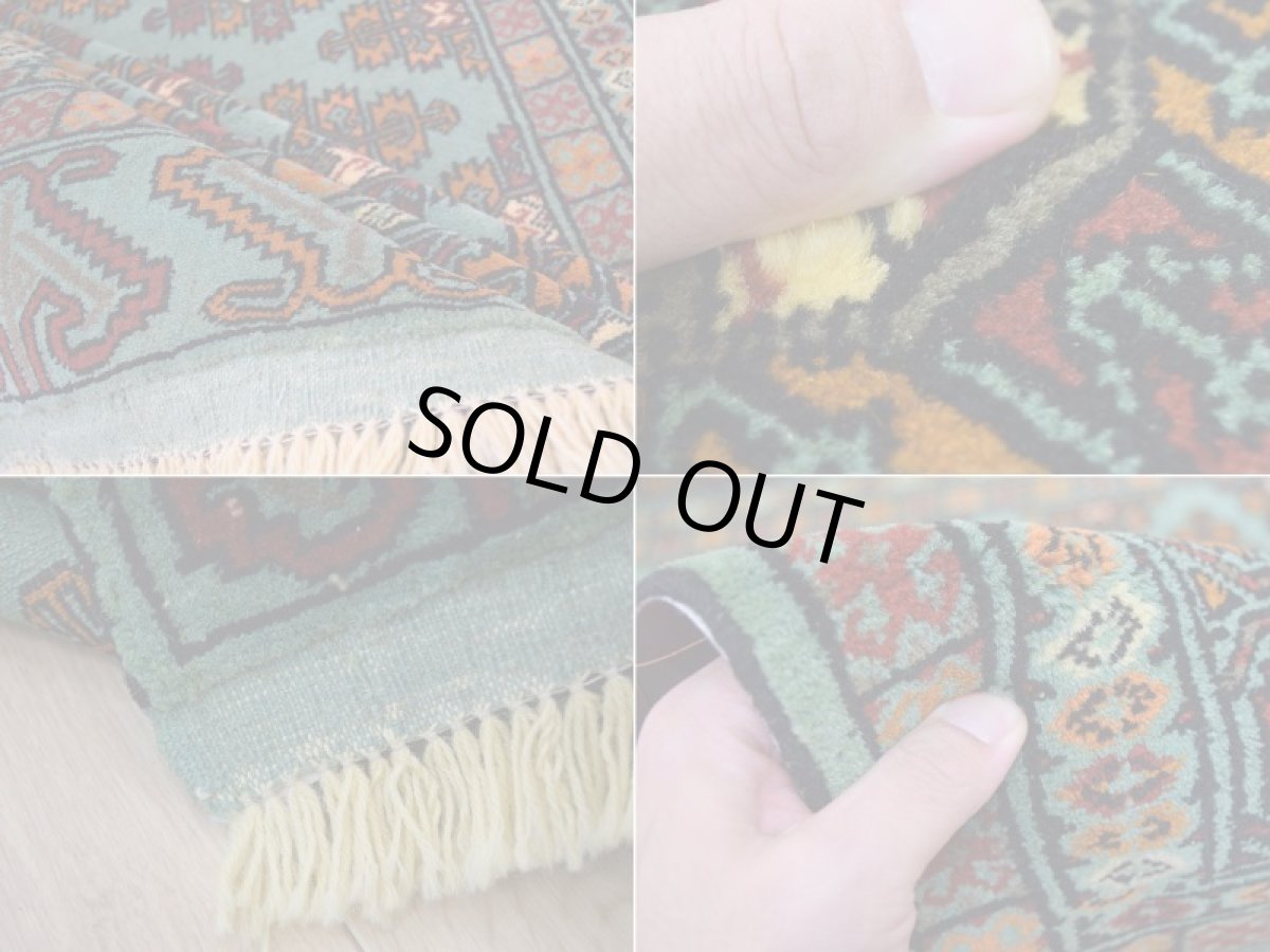 画像17: 新品 ペルシャ 絨毯 トルクメン 縦2m 3㎡ ~3帖 リビング ダイニング 3人掛けソファ サイズ 190 x 136 cm No.519 草木染 ウール 手織り ハンドメイド トライバル ラグ カーペット グリーン 幾何学模様 民族柄 フリンジキリム (17)