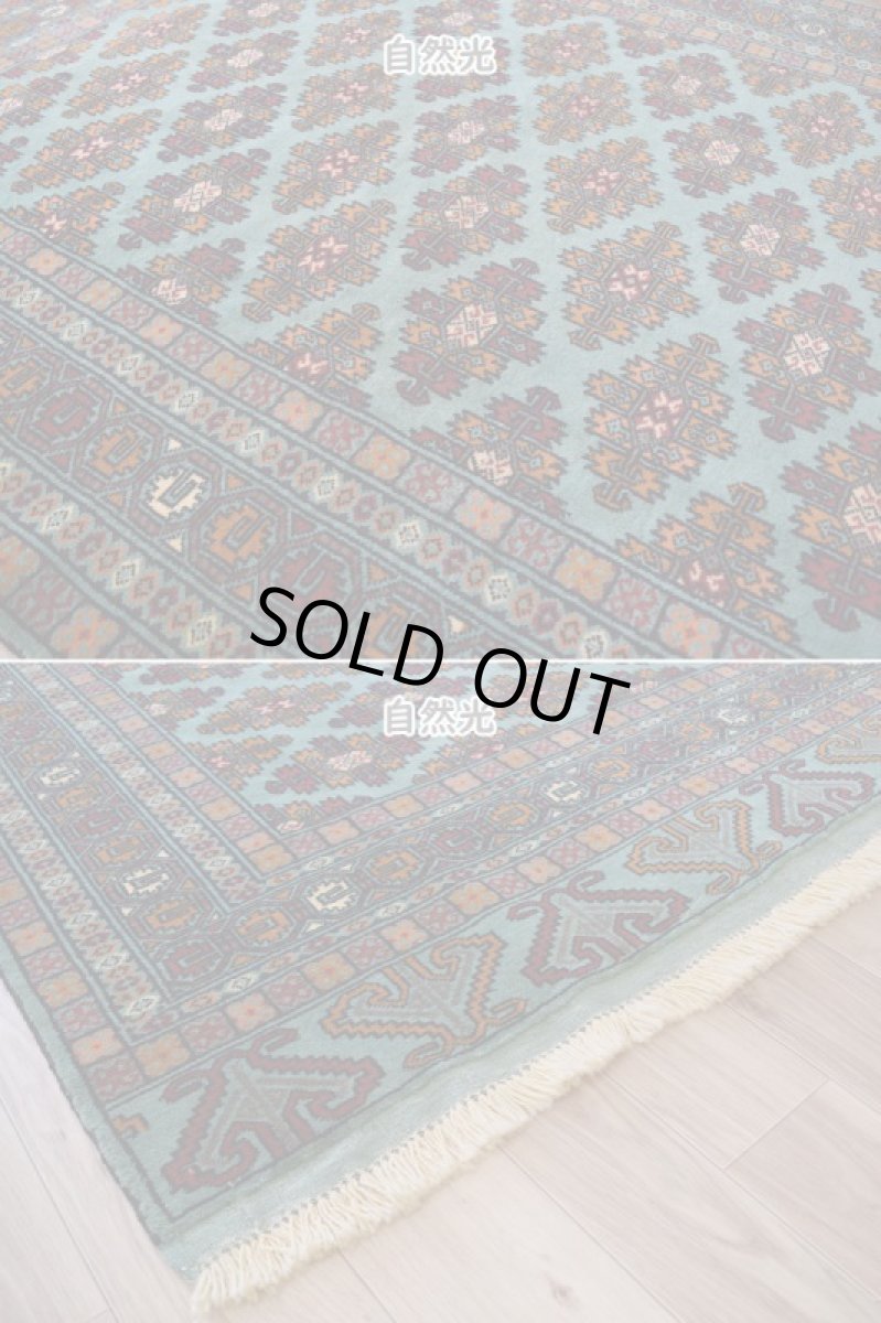 画像10: 新品 ペルシャ 絨毯 トルクメン 縦2m 3㎡ ~3帖 リビング ダイニング 3人掛けソファ サイズ 190 x 136 cm No.519 草木染 ウール 手織り ハンドメイド トライバル ラグ カーペット グリーン 幾何学模様 民族柄 フリンジキリム (10)