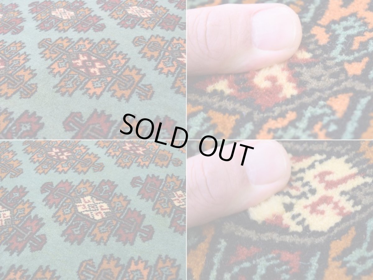 画像16: 新品 ペルシャ 絨毯 トルクメン 縦2m 3㎡ ~3帖 リビング ダイニング 3人掛けソファ サイズ 190 x 136 cm No.519 草木染 ウール 手織り ハンドメイド トライバル ラグ カーペット グリーン 幾何学模様 民族柄 フリンジキリム (16)