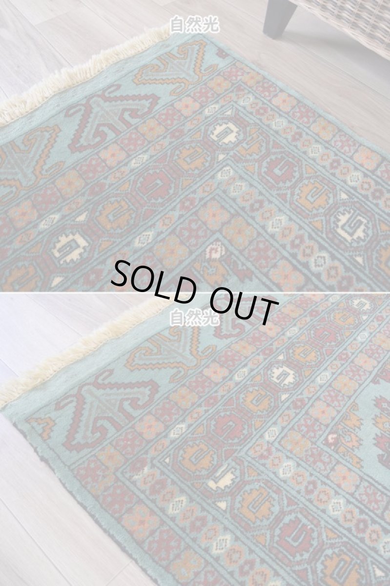 画像9: 新品 ペルシャ 絨毯 トルクメン 縦2m 3㎡ ~3帖 リビング ダイニング 3人掛けソファ サイズ 190 x 136 cm No.519 草木染 ウール 手織り ハンドメイド トライバル ラグ カーペット グリーン 幾何学模様 民族柄 フリンジキリム (9)