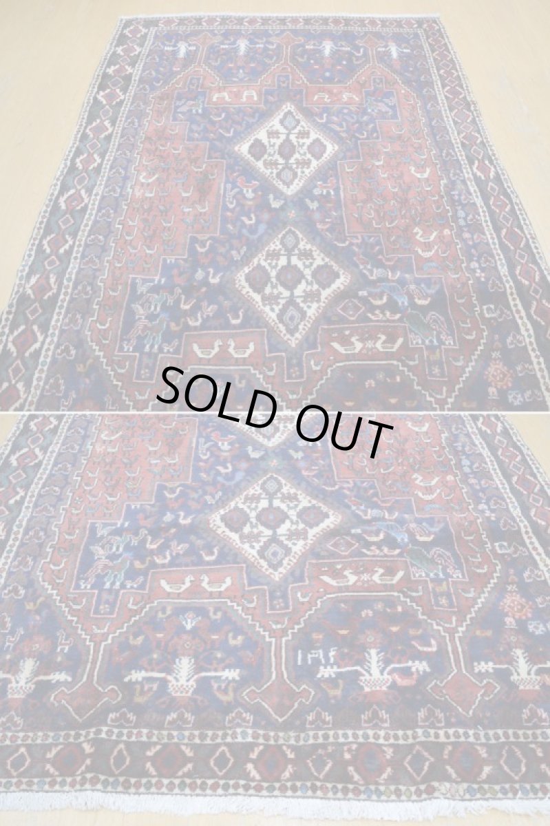 画像7: 良品 ペルシャ 絨毯 シールジャーン 縦2m 横1.5m 3.5㎡ 〜3帖 リビング ダイニング 2〜3人掛けソファ サイズ 216 x 160 cm No.E125 天然 肉厚 ウール 手織り ハンドメイド トライバル ラグ 部族絨毯 マット カーペット 動物 民族柄 ネイビー 赤 エンジ ギャッベ(ギャベ)をお探しの方にもお勧めです b-E125-216160h054p (7)