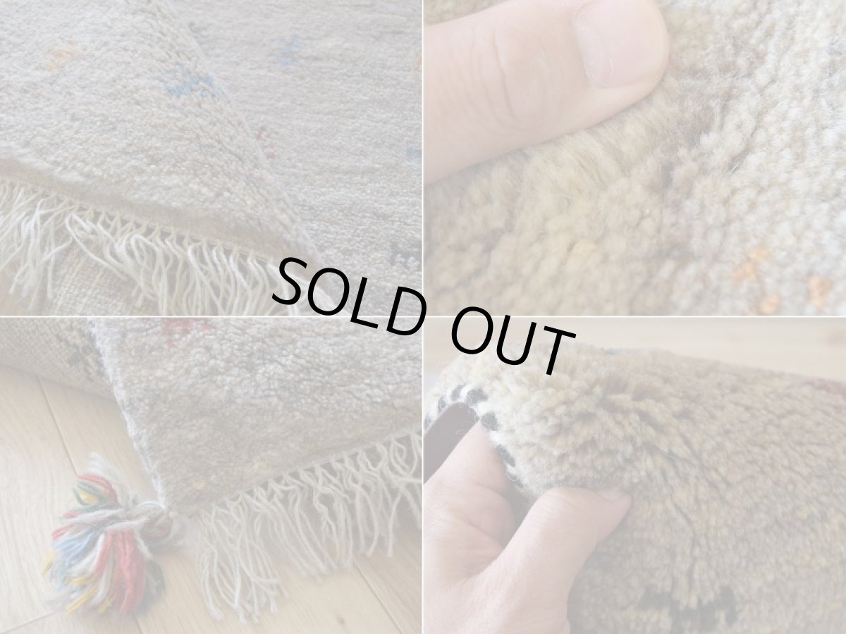 画像17: 新品 ペルシャ ギャッベ 縦1.2m アクセント ラグ サイズ 120 x 75 cm No.435 超肉厚 天然 草木染 ウール 手織り ハンドメイド ギャベ マット カーペット  生命の樹 動物 民族柄 グレー (17)