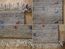 画像18: 新品 ペルシャ ギャッベ 縦1.2m アクセント ラグ サイズ 120 x 75 cm No.435 超肉厚 天然 草木染 ウール 手織り ハンドメイド ギャベ マット カーペット  生命の樹 動物 民族柄 グレー (18)