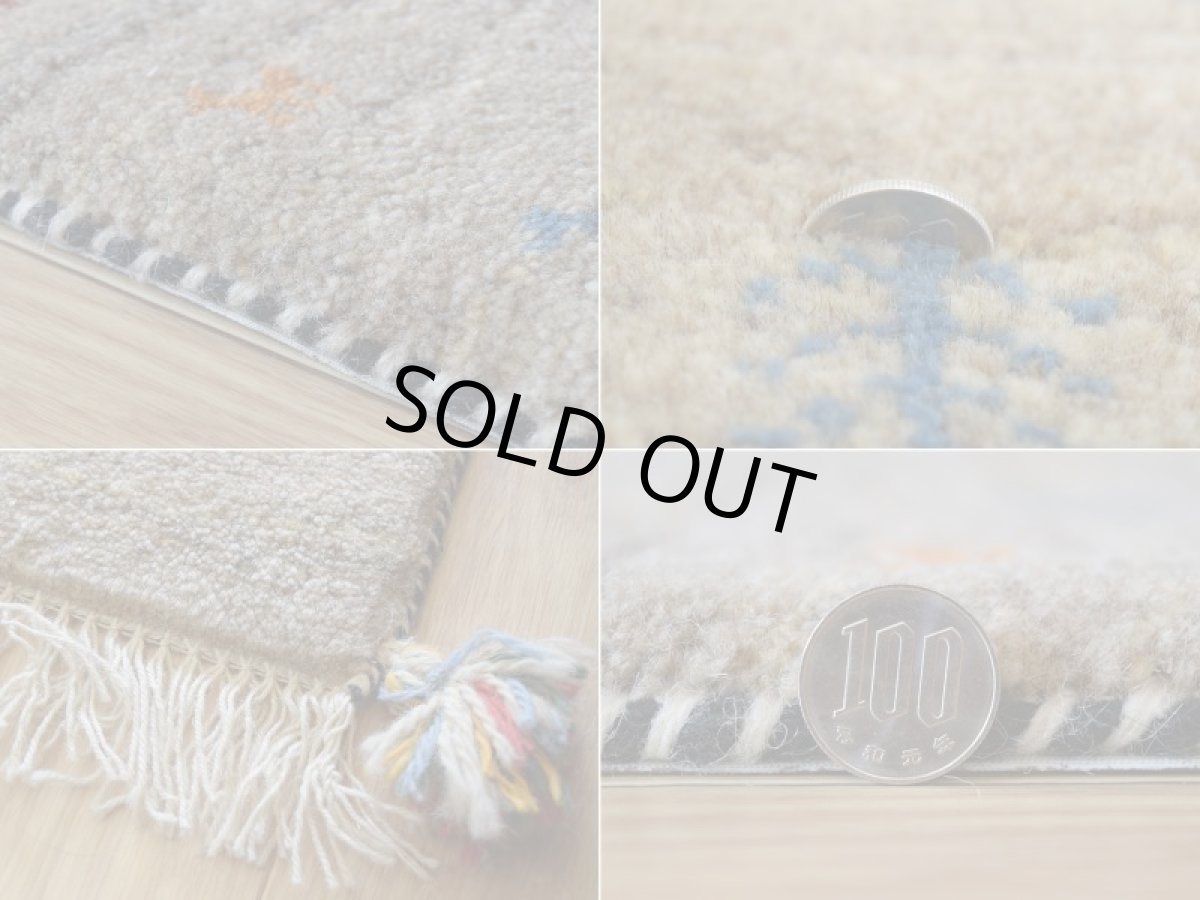 画像19: 新品 ペルシャ ギャッベ 縦1.2m アクセント ラグ サイズ 120 x 75 cm No.435 超肉厚 天然 草木染 ウール 手織り ハンドメイド ギャベ マット カーペット  生命の樹 動物 民族柄 グレー (19)