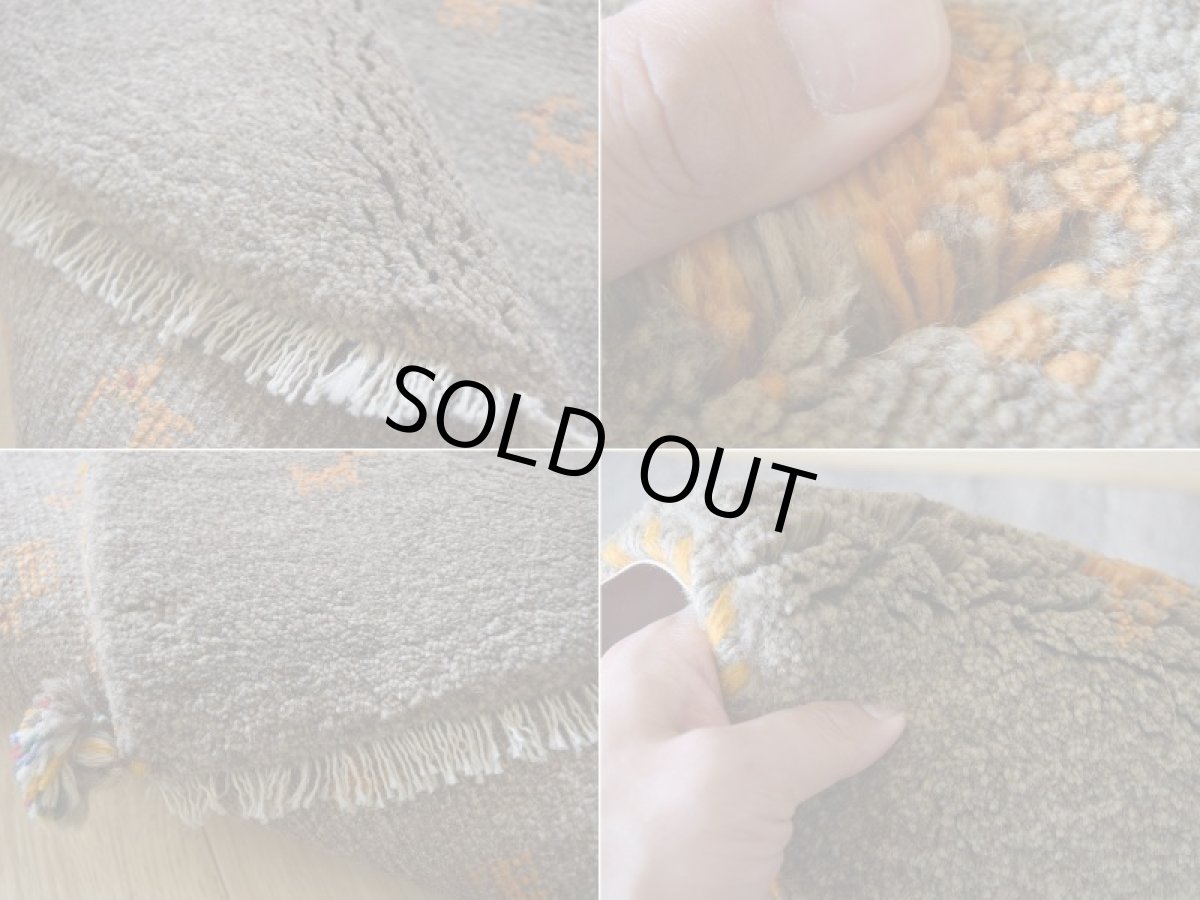 画像18: 新品 ペルシャ ギャッベ 縦1.2m アクセント ラグ サイズ 115 x 83 cm No.475 超肉厚 天然 草木染 ウール 手織り ハンドメイド ギャベ マット カーペット  民族柄 グレー (18)