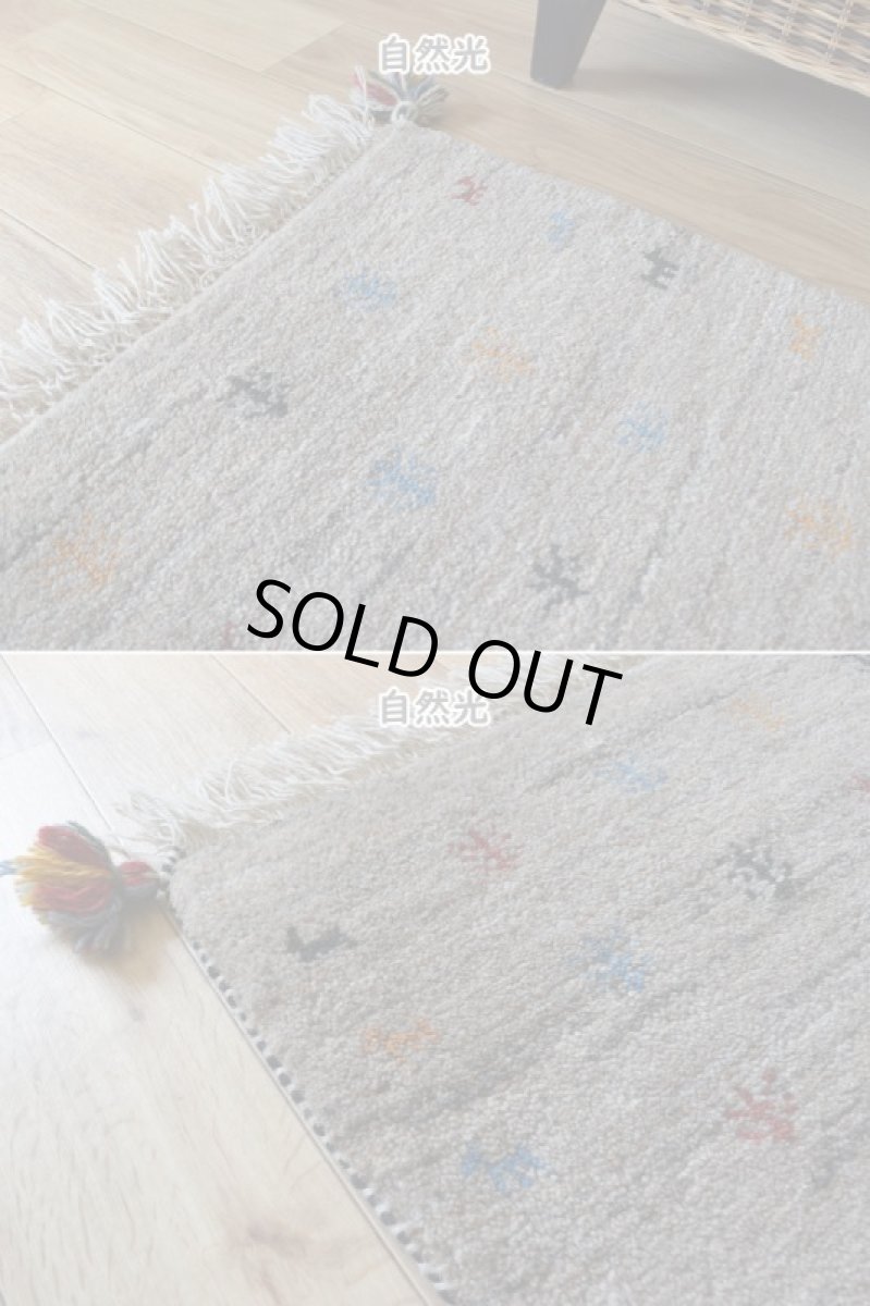 画像8: 新品 ペルシャ ギャッベ 縦1.2m アクセント ラグ サイズ 120 x 75 cm No.435 超肉厚 天然 草木染 ウール 手織り ハンドメイド ギャベ マット カーペット  生命の樹 動物 民族柄 グレー (8)