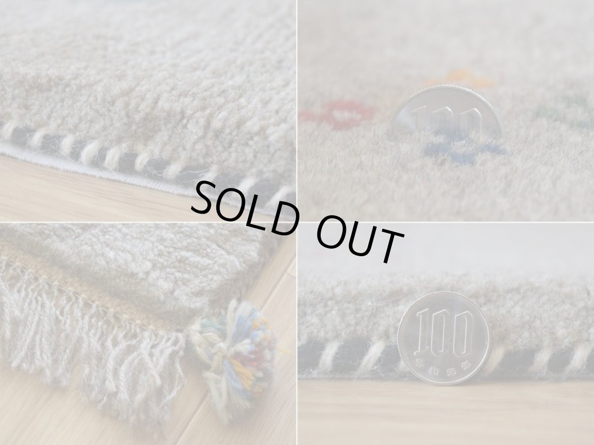 画像20: 新品 ペルシャ ギャッベ 縦1.2m アクセント ラグ サイズ 110 x 83 cm No.438 超肉厚 天然 草木染 ウール 手織り ハンドメイド ギャベ マット カーペット  生命の樹 花 民族柄 グレー (20)