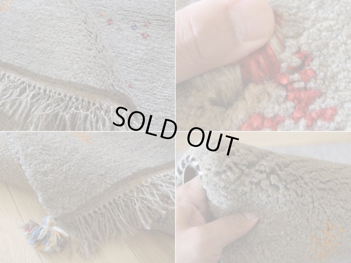 画像18: 新品 ペルシャ ギャッベ 縦1.2m アクセント ラグ サイズ 110 x 83 cm No.438 超肉厚 天然 草木染 ウール 手織り ハンドメイド ギャベ マット カーペット  生命の樹 花 民族柄 グレー (18)