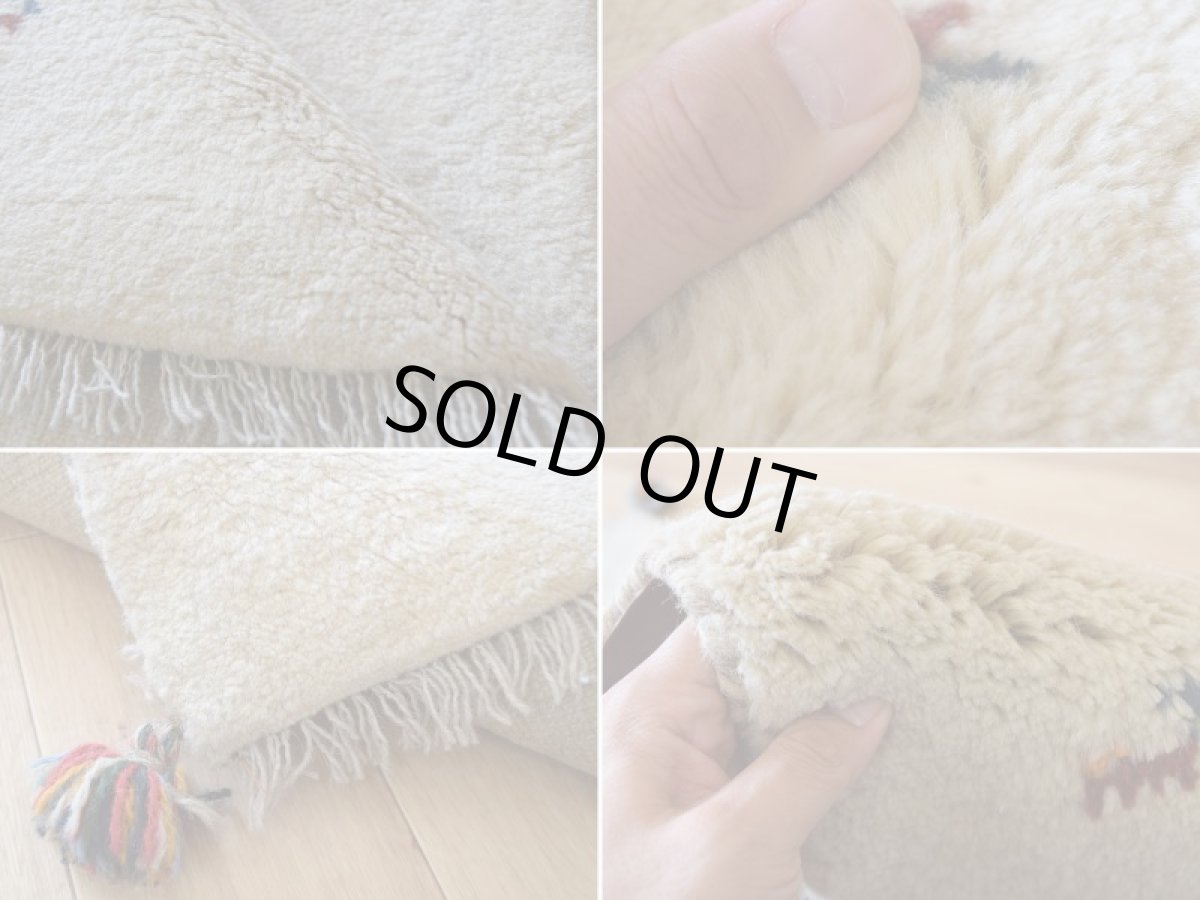 画像20: 新品 ペルシャ ギャッベ 縦1.2m アクセント ラグ サイズ 115 x 75 cm No.488 超肉厚 天然 草木染 ウール 手織り ハンドメイド ギャベ マット カーペット  動物 鹿 民族柄 生成り クリーム 白 ホワイト (20)