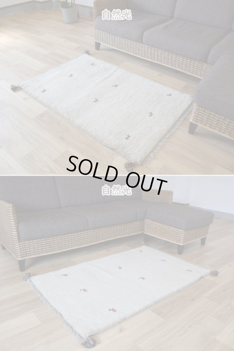 画像7: 新品 ペルシャ ギャッベ 縦1.2m アクセント ラグ サイズ 115 x 75 cm No.488 超肉厚 天然 草木染 ウール 手織り ハンドメイド ギャベ マット カーペット  動物 鹿 民族柄 生成り クリーム 白 ホワイト (7)
