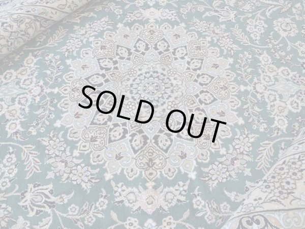 新品 ペルシャ 絨毯 ナイン 産 9la 縦2m 横1.5m 3㎡ 〜3帖 リビング ダイニング 3人掛けソファ サイズ 205 x 150 cm No.146 天然 ウール 手織り ハンドメイド トライバル ラグ カーペット エメラルドグリーン
