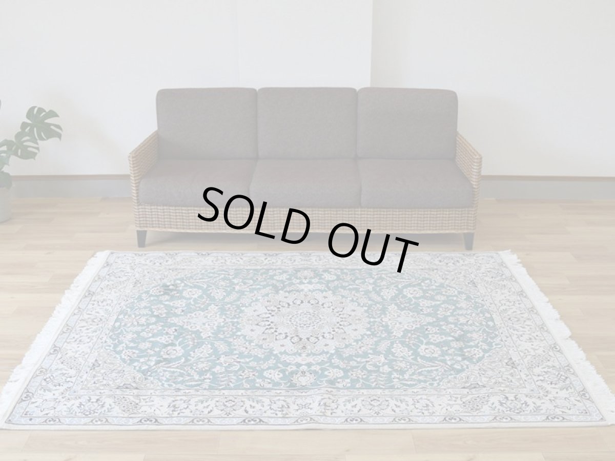 画像2: 新品 ペルシャ 絨毯 ナイン 産 9la 縦2m 横1.5m 3㎡ 〜3帖 リビング ダイニング 3人掛けソファ サイズ 205 x 150 cm No.146 天然 ウール 手織り ハンドメイド トライバル ラグ カーペット エメラルドグリーン (2)