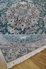 画像9: 新品 ペルシャ 絨毯 ナイン 産 9la 縦2m 横1.5m 3㎡ 〜3帖 リビング ダイニング 3人掛けソファ サイズ 205 x 150 cm No.146 天然 ウール 手織り ハンドメイド トライバル ラグ カーペット エメラルドグリーン (9)