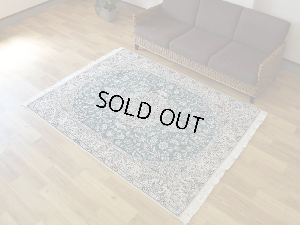 画像3: 新品 ペルシャ 絨毯 ナイン 産 9la 縦2m 横1.5m 3㎡ 〜3帖 リビング ダイニング 3人掛けソファ サイズ 205 x 150 cm No.146 天然 ウール 手織り ハンドメイド トライバル ラグ カーペット エメラルドグリーン (3)