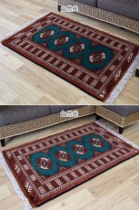 画像7: 新品 ペルシャ 絨毯 トルクメン 縦1.2m 横0.8m アクセント サイズ 123 x 80 cm No.194 天然 肉厚 ウール 手織り ハンドメイド トライバル ラグ マット カーペット 赤 エンジ  グリーン ギュル 幾何学模様 民族柄 n-194-12380s001 (7)
