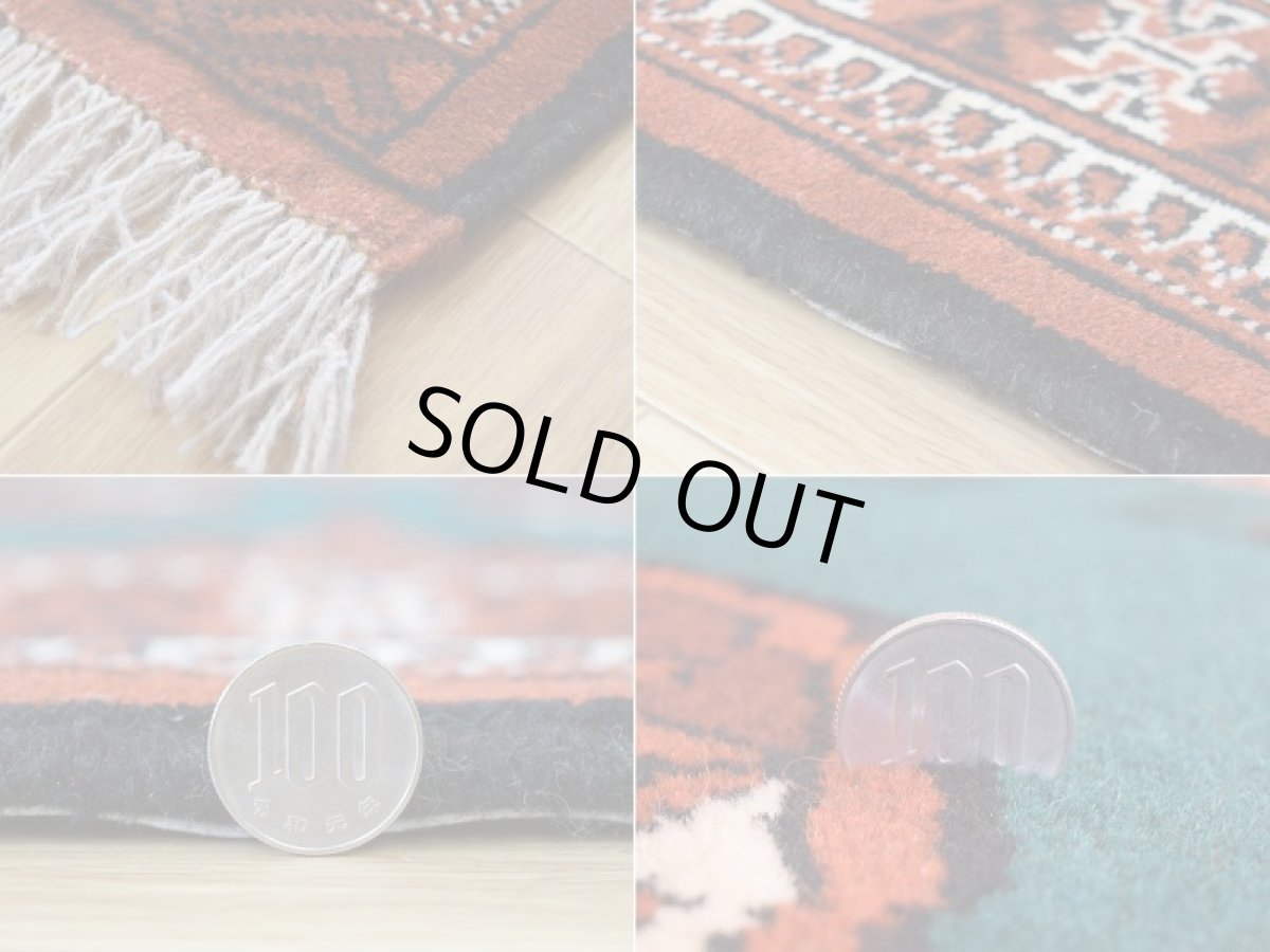 画像20: 新品 ペルシャ 絨毯 トルクメン 縦1.2m 横0.8m アクセント サイズ 123 x 80 cm No.194 天然 肉厚 ウール 手織り ハンドメイド トライバル ラグ マット カーペット 赤 エンジ  グリーン ギュル 幾何学模様 民族柄 n-194-12380s001 (20)