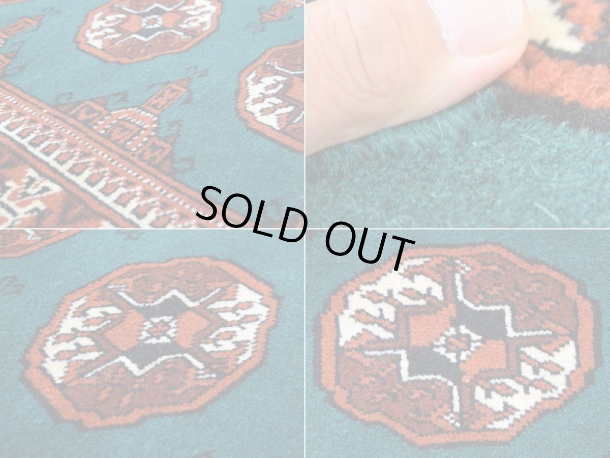 画像17: 新品 ペルシャ 絨毯 トルクメン 縦1.2m 横0.8m アクセント サイズ 123 x 80 cm No.194 天然 肉厚 ウール 手織り ハンドメイド トライバル ラグ マット カーペット 赤 エンジ  グリーン ギュル 幾何学模様 民族柄 n-194-12380s001 (17)