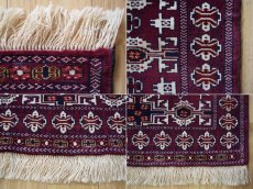 画像19: 新品 ペルシャ 絨毯 トルクメン 縦1.2m 横0.9m アクセント サイズ 114 x 82 cm No.35 天然 肉厚 ウール 手織り ハンドメイド トライバル ラグ マット カーペット 赤 エンジ  グリーン ギュル 幾何学模様 民族柄 n-35-11482s001 (19)